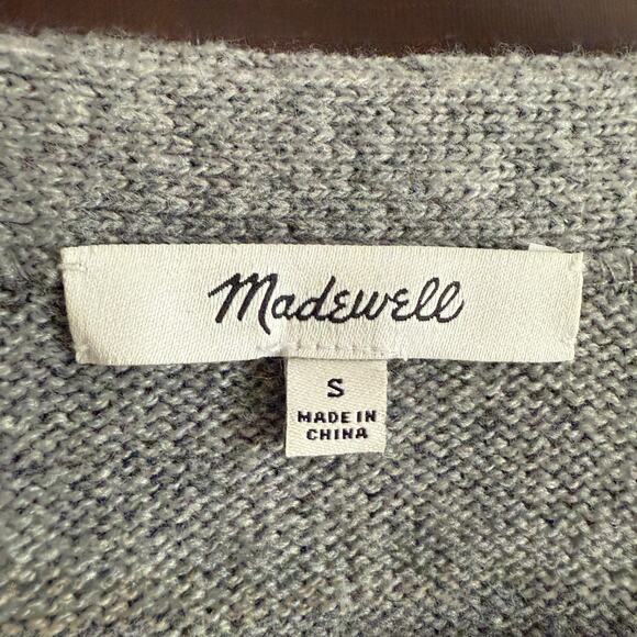 MADEWELL | Gray V Neck Merino Wool Relaxed Fit Cardigan Sweater | Small - Picture 4 of 6